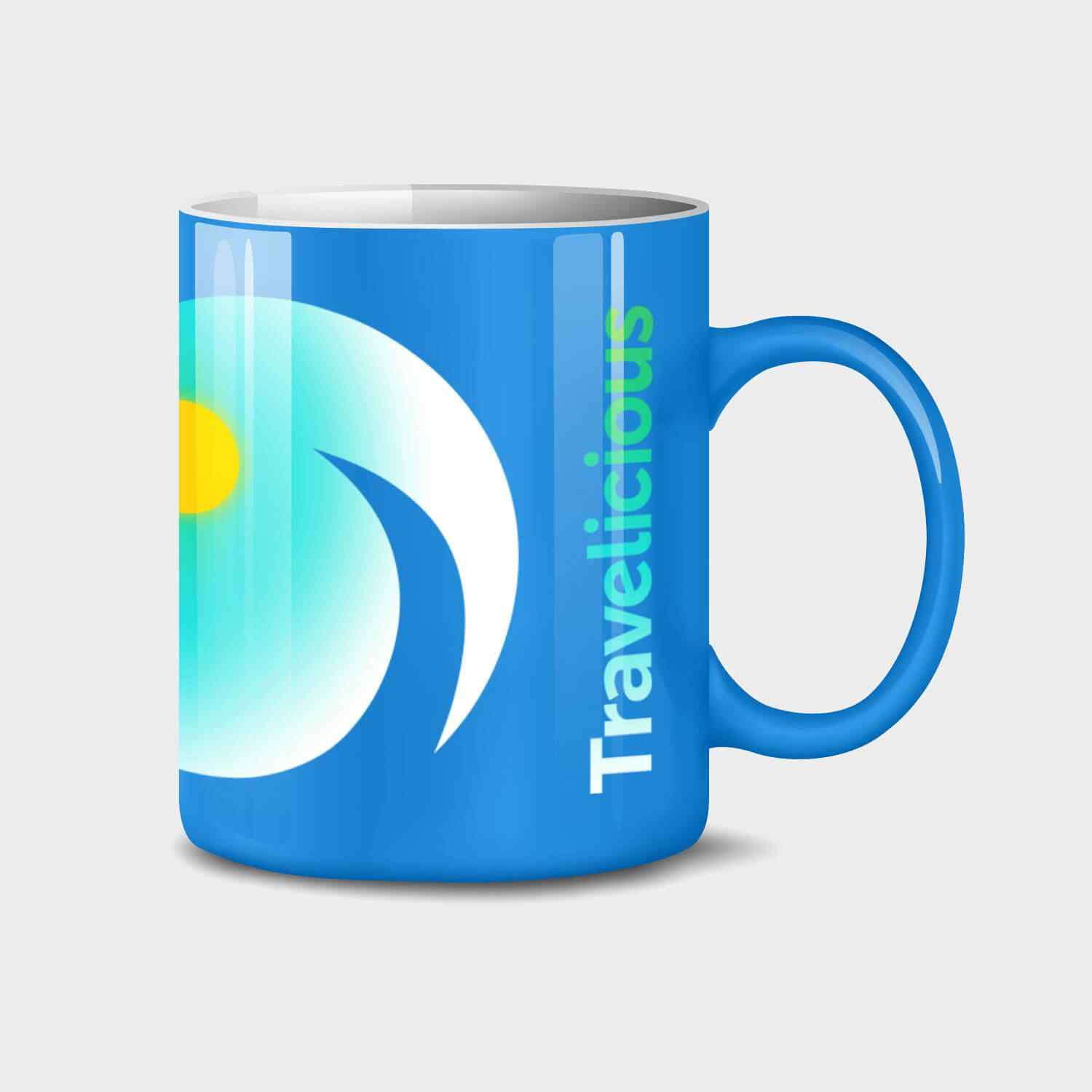 Travelicious blue mug with huge logo – To do in Prague
