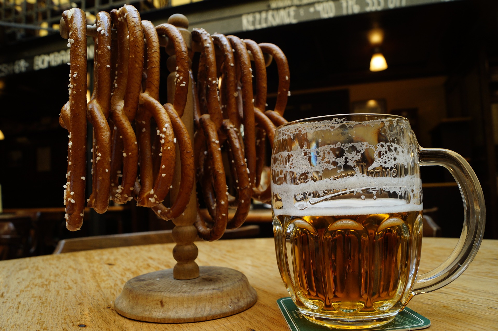 Czech beer and pretzels make the perfect midday snack in Prague