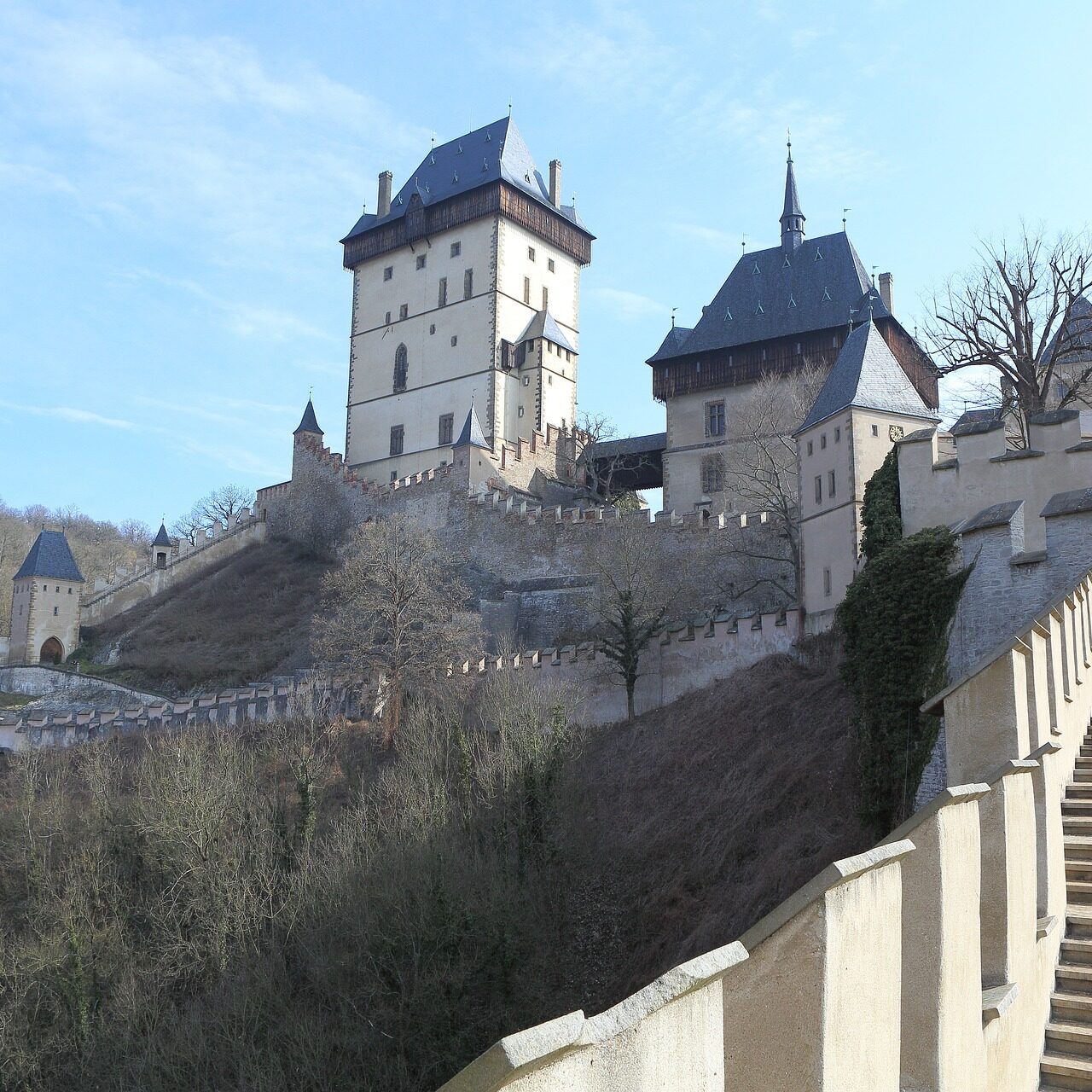 A view of the walk up to Karlštejn Castle in Bohemia.