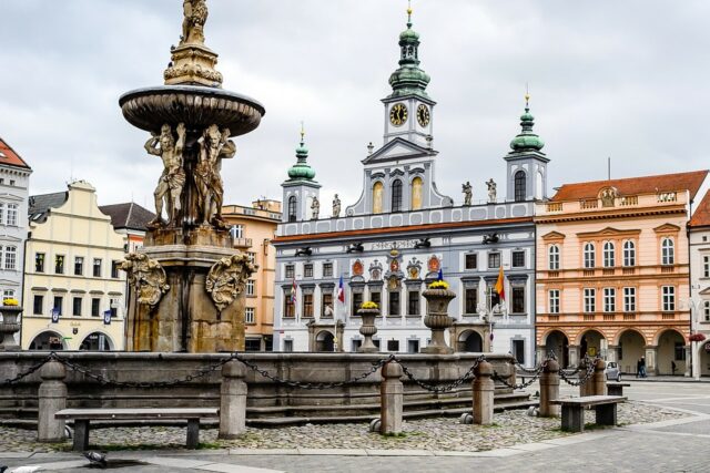 The gorgeous České Budějovice main square and fountain.