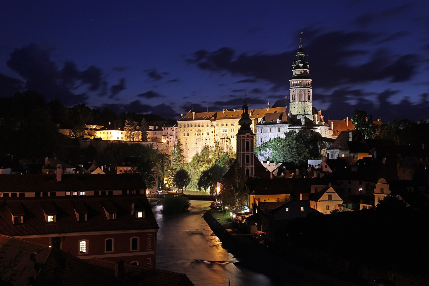 Beautiful night view of the castle in Český Krumlov.