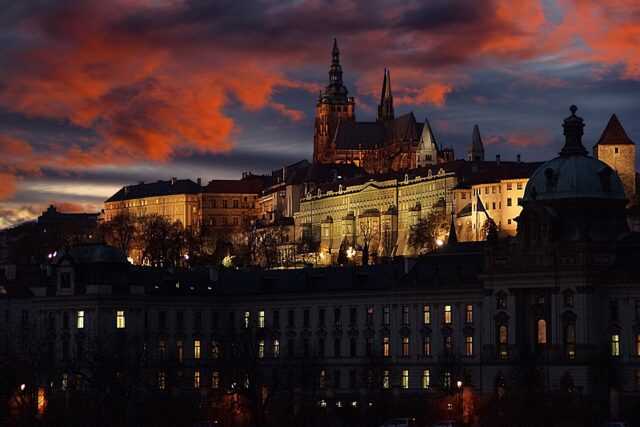 A fairy tale view of Prague Castle at night