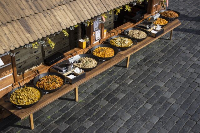Prague street food market, typical Czech dishes