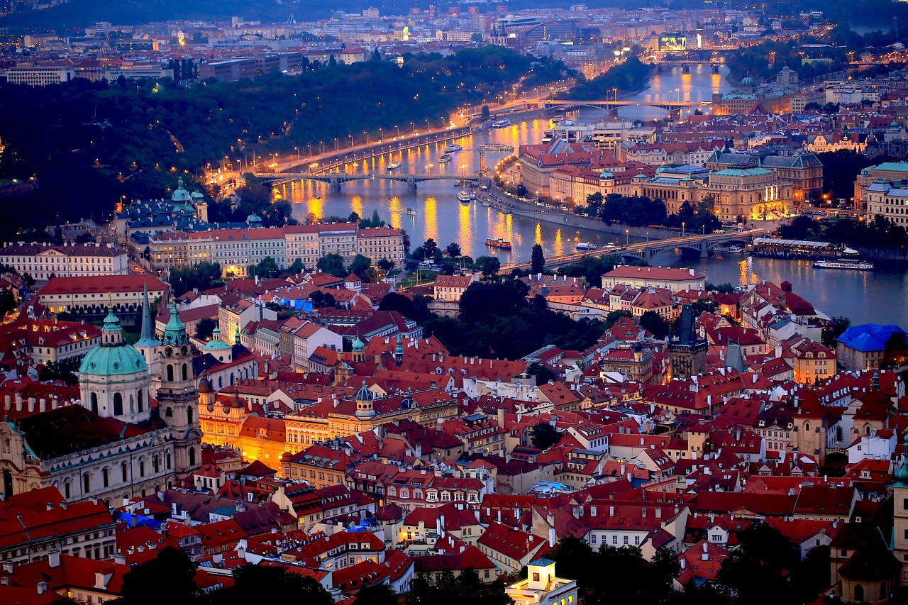 View from the Prague Castle upon Prague at night