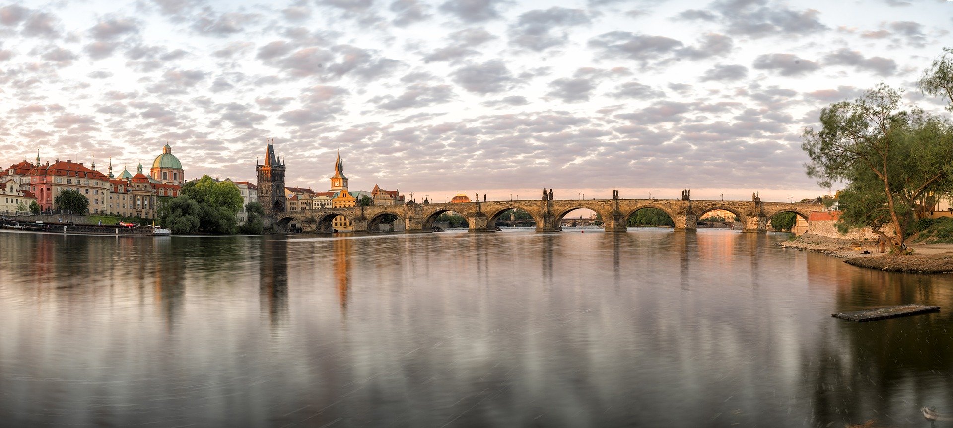 View of Charles Bridge from the Vltava River in Prague