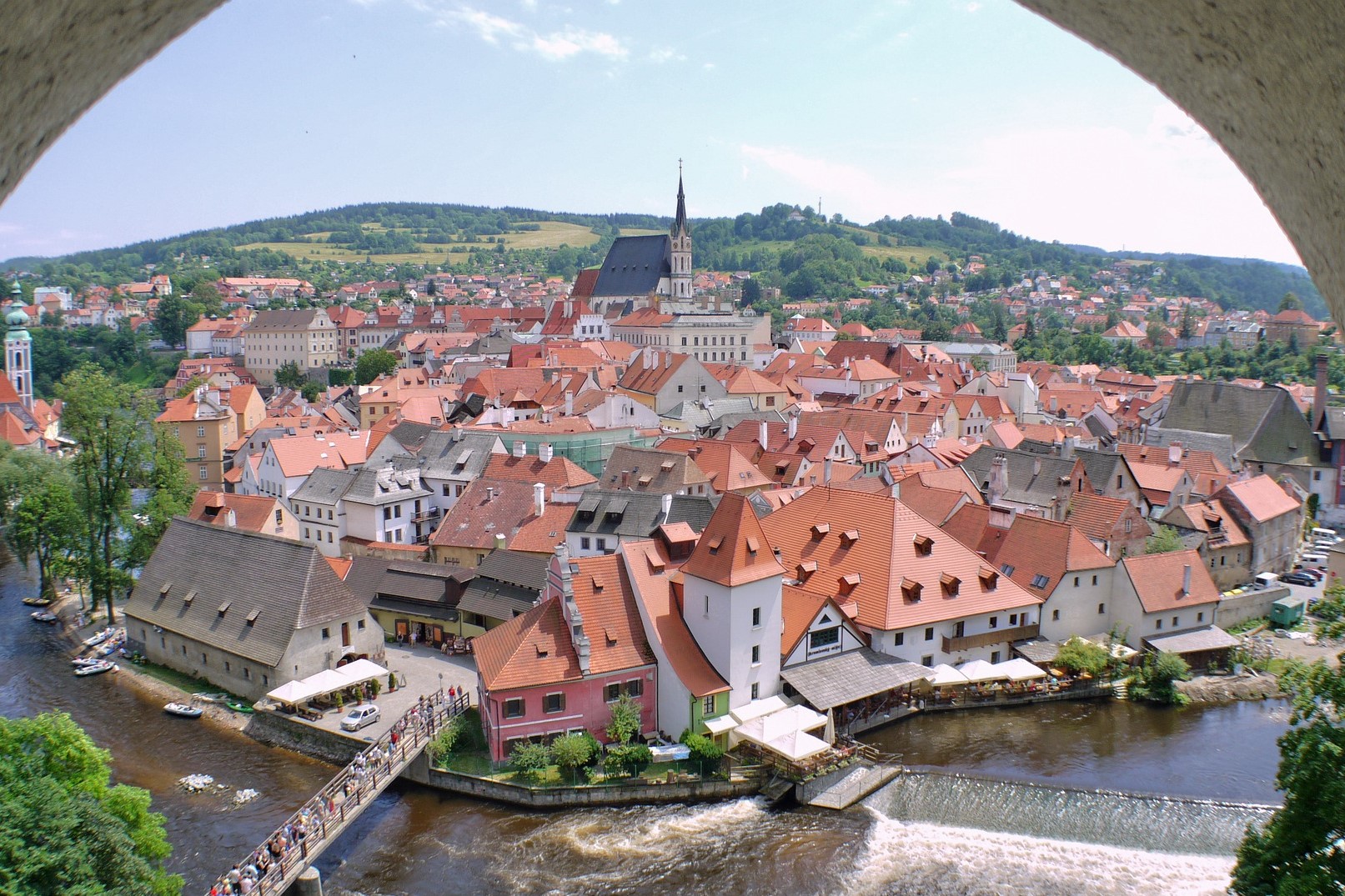 Looking through a window on Český Krumlov, south Bohemia, Czech Republic from the castle.