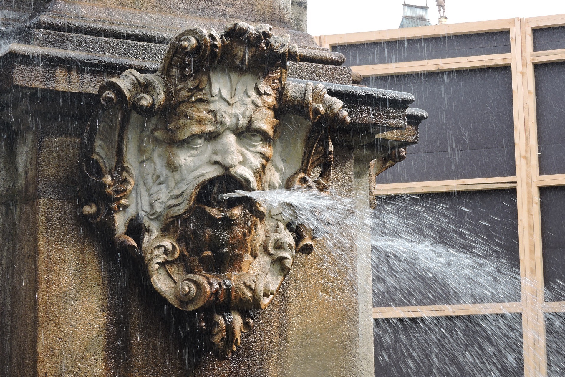 Water fountain spouting water in České Budějovice