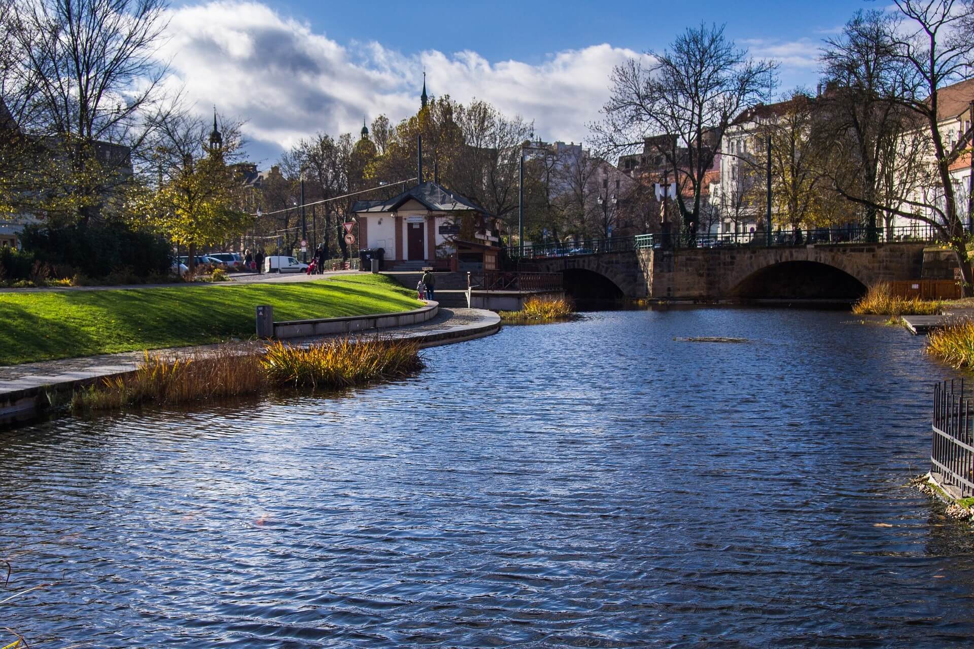 A beautiful river running through Pilsen, Czech Republic, where the water helps make the Czech pilsner the best beer in the world.