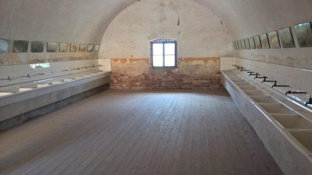 The bathrooms found in Terezín Fortress which was also a concentration for Jewish prisoners.