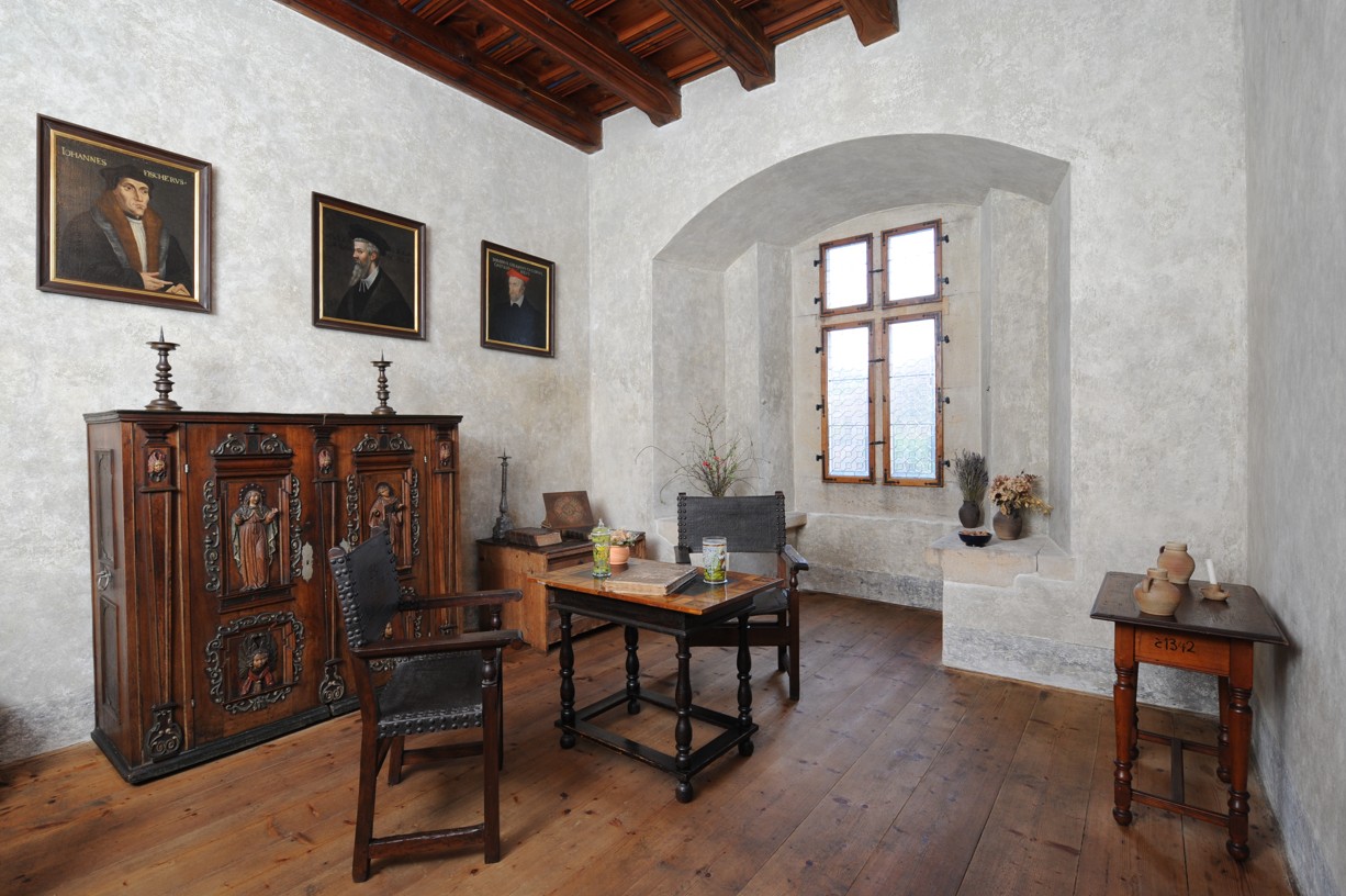 Interior furniture and artwork typical of the time Karlštejn Castle was built.