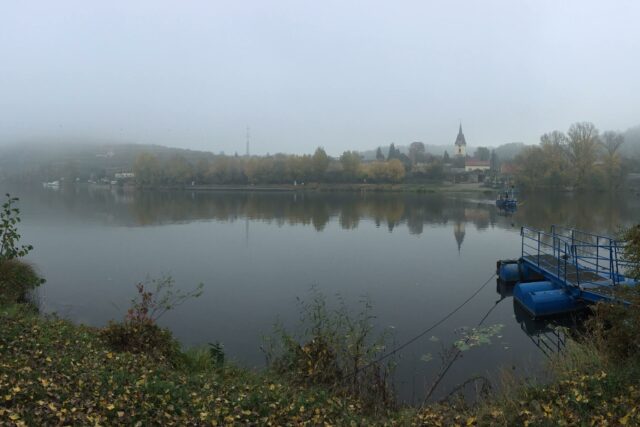 A ferry boat crossing in northern Bohemia, near Litomerice.