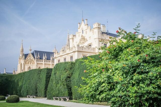 Chateau Lednice in southern Moravia in the middle of wine country.